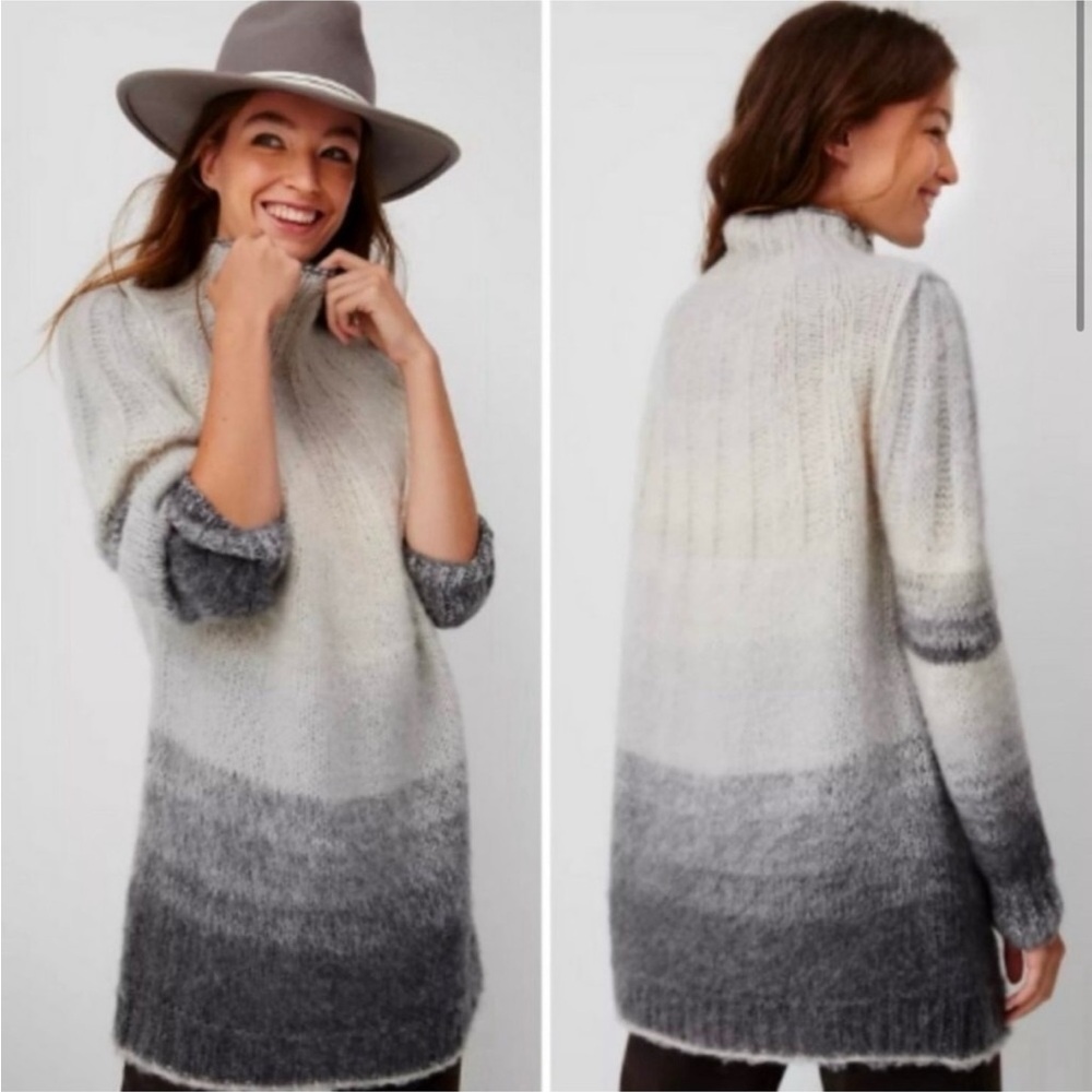By Anthropologie Perri alpaca Ombré tunic sweater Grey Funnel Neck Oversized XS
